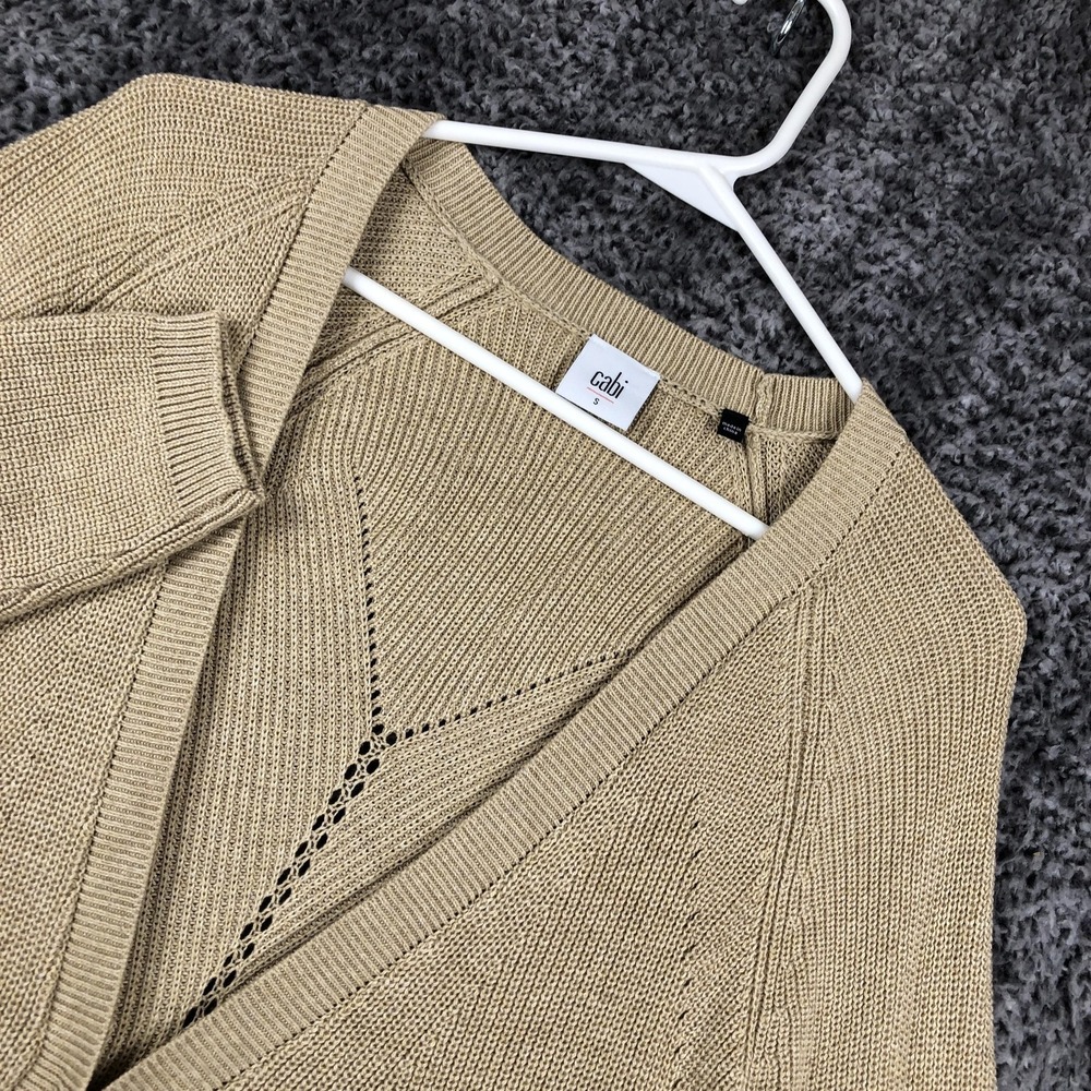 Cabi Sweater Womens Small Beige Long Open Front Knit Cardigan Duster 3359